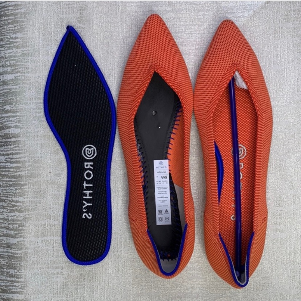 💫HP‼️💫 NWOT Rothy’s Pointed Toe Loafers in Orange w/ Blue Piping, Sz 8 - Picture 3 of 4